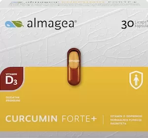Kurkumin i vitamin D sinergijski djeluju na imunitet i preporučuju se raznim populacijskim skupinama kojima je potrebna nutritivna podrška imunološkom sustavu. Almagea® Curcumin Forte+ dodatak je prehrani u Licaps® kapsulama koji sadrži: VISOKOISKORISTIV OBLIK KURKUMINA U MICELAMA VITAMIN D